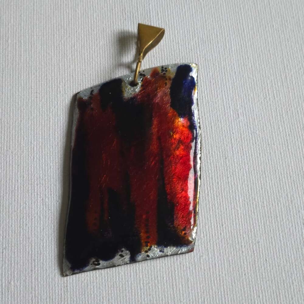 Vintage Signed L'Atelier Boris Veisbrot Limoges Enamel on Copper Pendant France